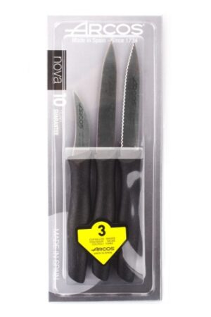 Nova, 3 pc paring knife set, Black, blister