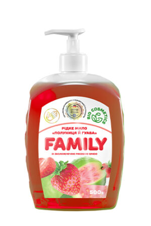 FOR MY FAMILY თხევადი  საპონი ჩემი ოჯახისთვის მარწყვი და გუავა დამატენიანებელი ბრინჯის ზეთით 500 გრ