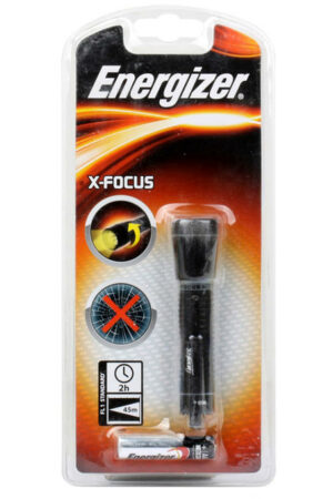 Energizer X-Focus LED 1AAA (included): 30 lumen, 2.4h, 32 meter beam, 1m drop