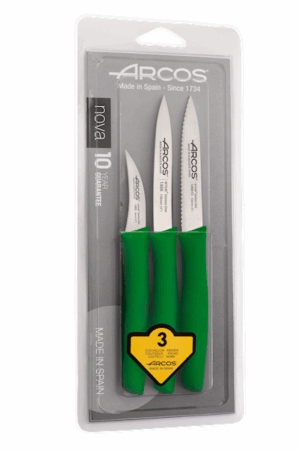 დანების ნაკრები Arcos Nova, 3 pc paring knife set, Green, blister