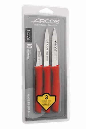 დანების ნაკრები Arcos Nova, 3 pc paring knife set, Red, blister